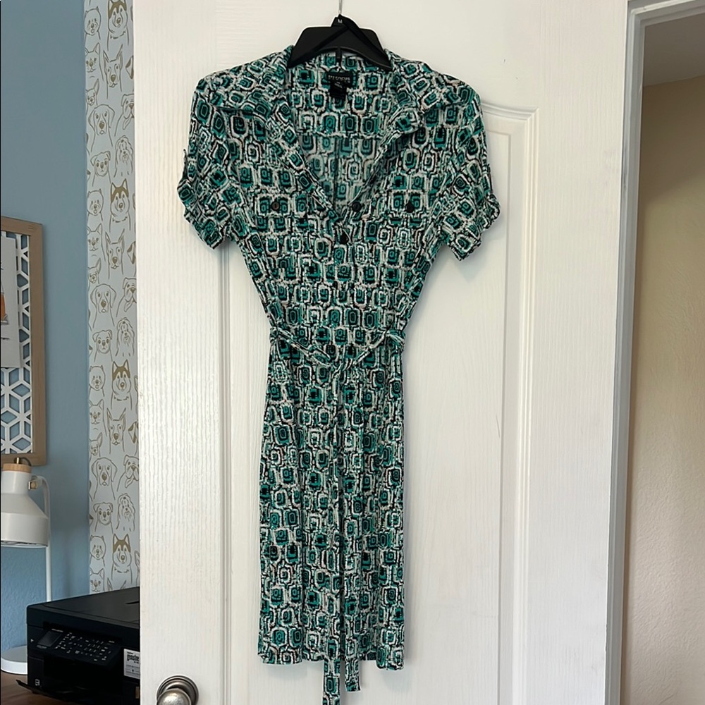 Geometric Green Wrap Dress